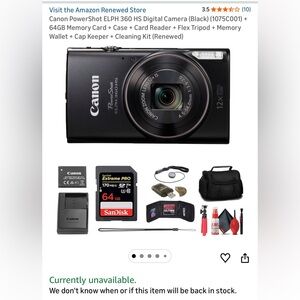 Canon ELPH 360 HS Black Camera Set